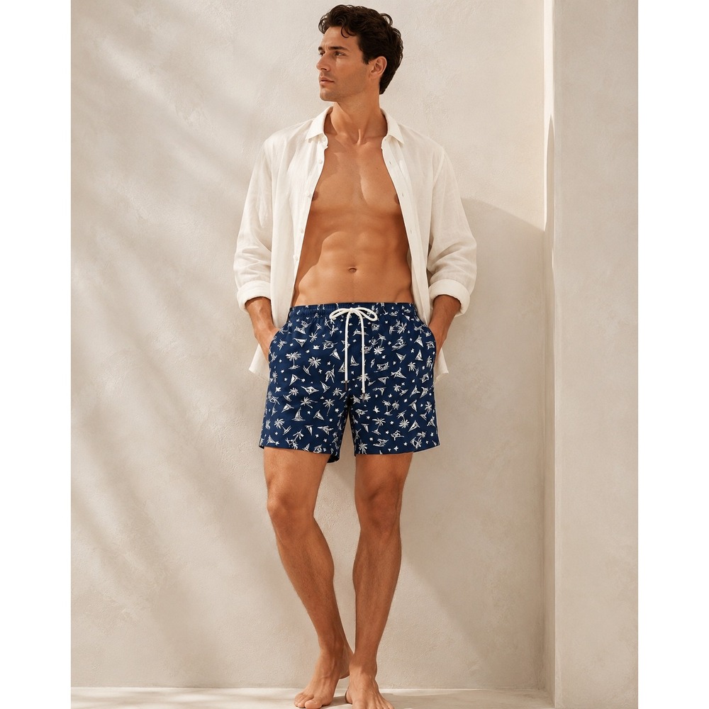 Polo Ralph Lauren Swim Trunks Men's S Navy Tropical Print Beach Resort